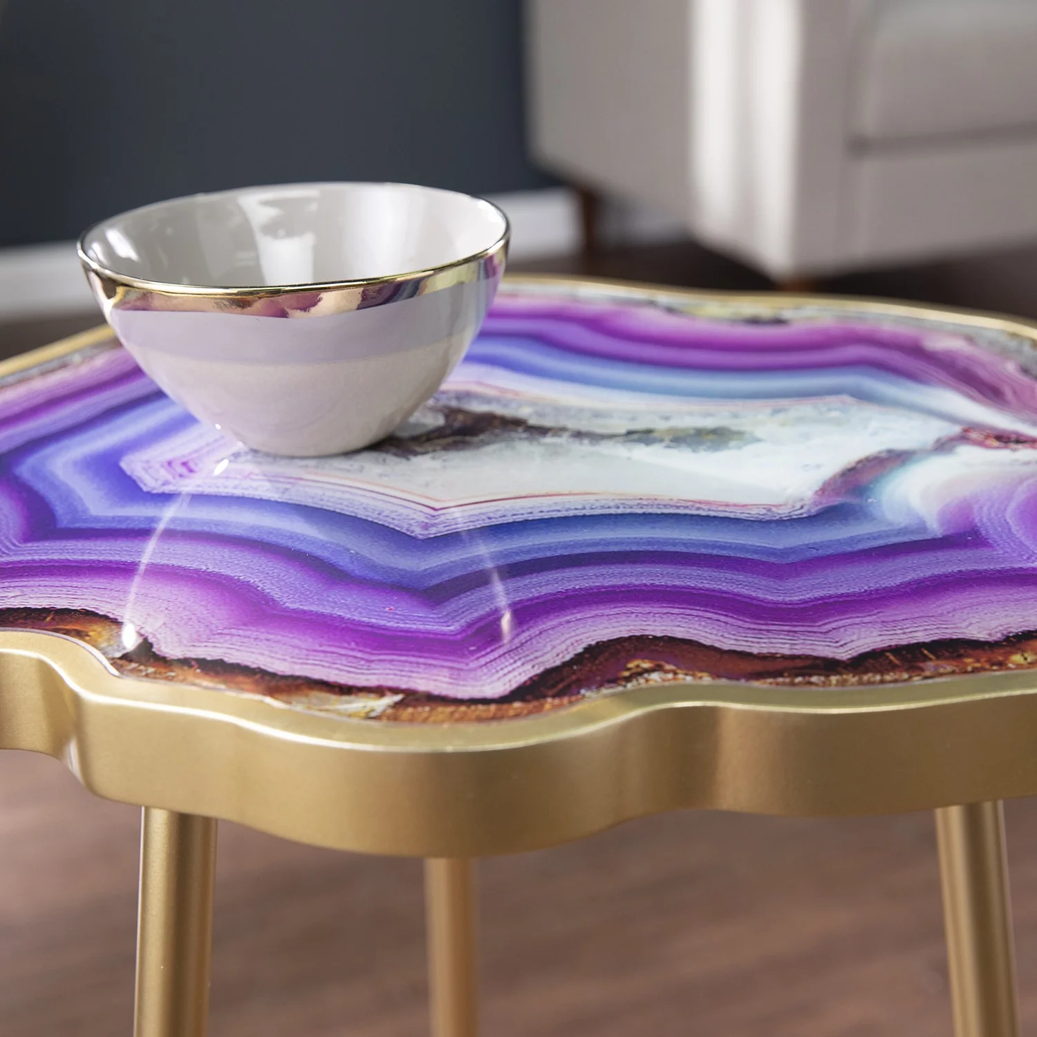 Gold And Shades Of Violet Faux Agate End Table By Homeroots - Image 8
