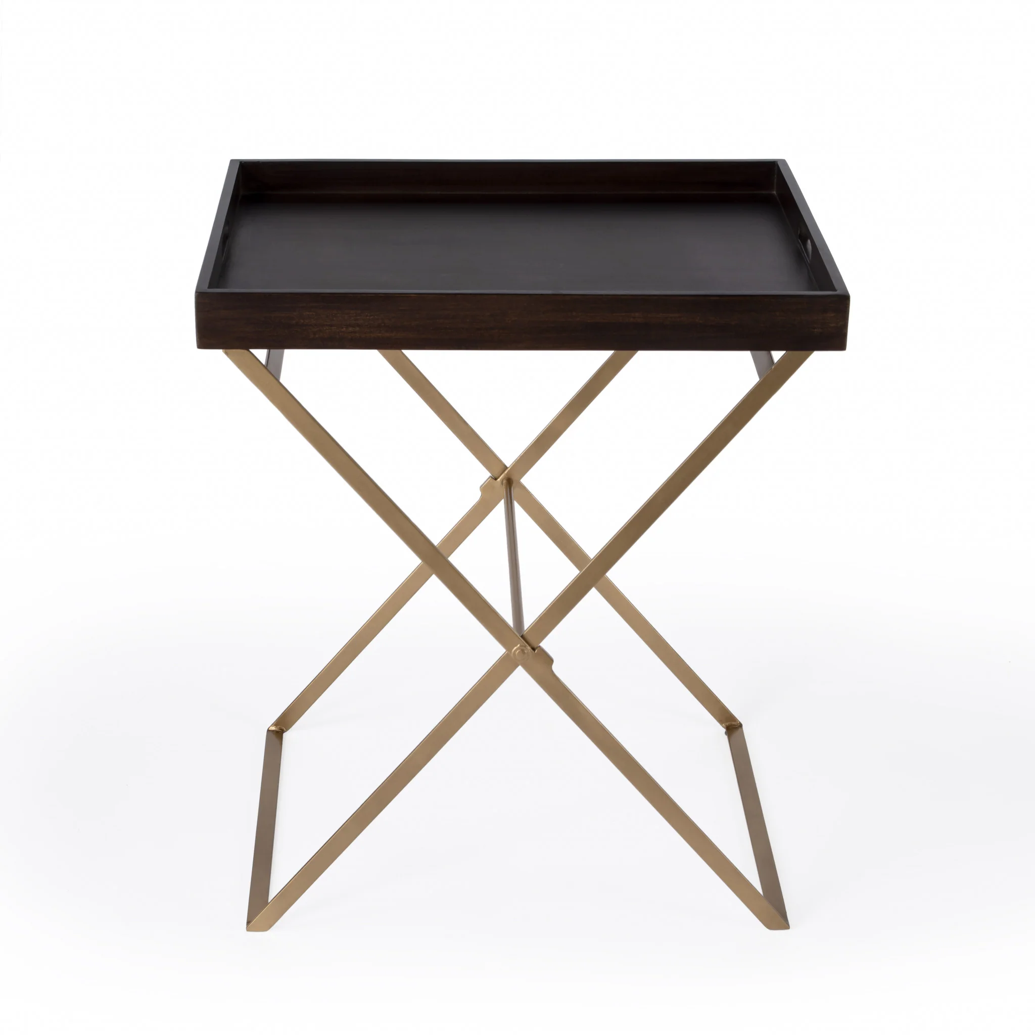 Gold And Walnut Solid Wood Rectangular End Table By Homeroots - Image 2