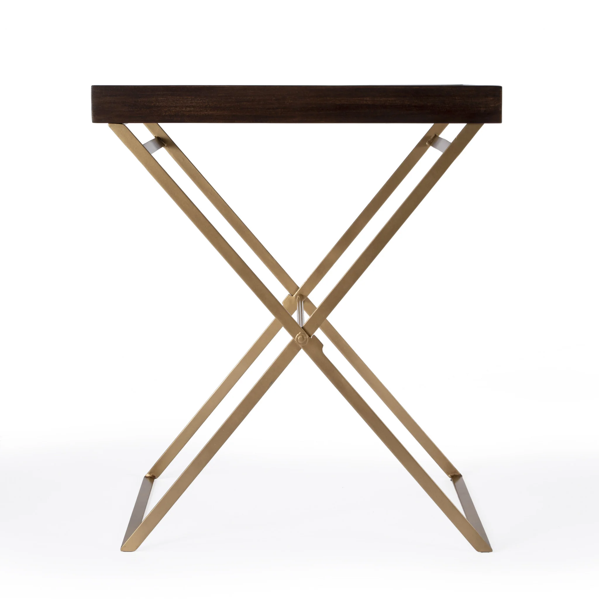 Gold And Walnut Solid Wood Rectangular End Table By Homeroots - Image 3