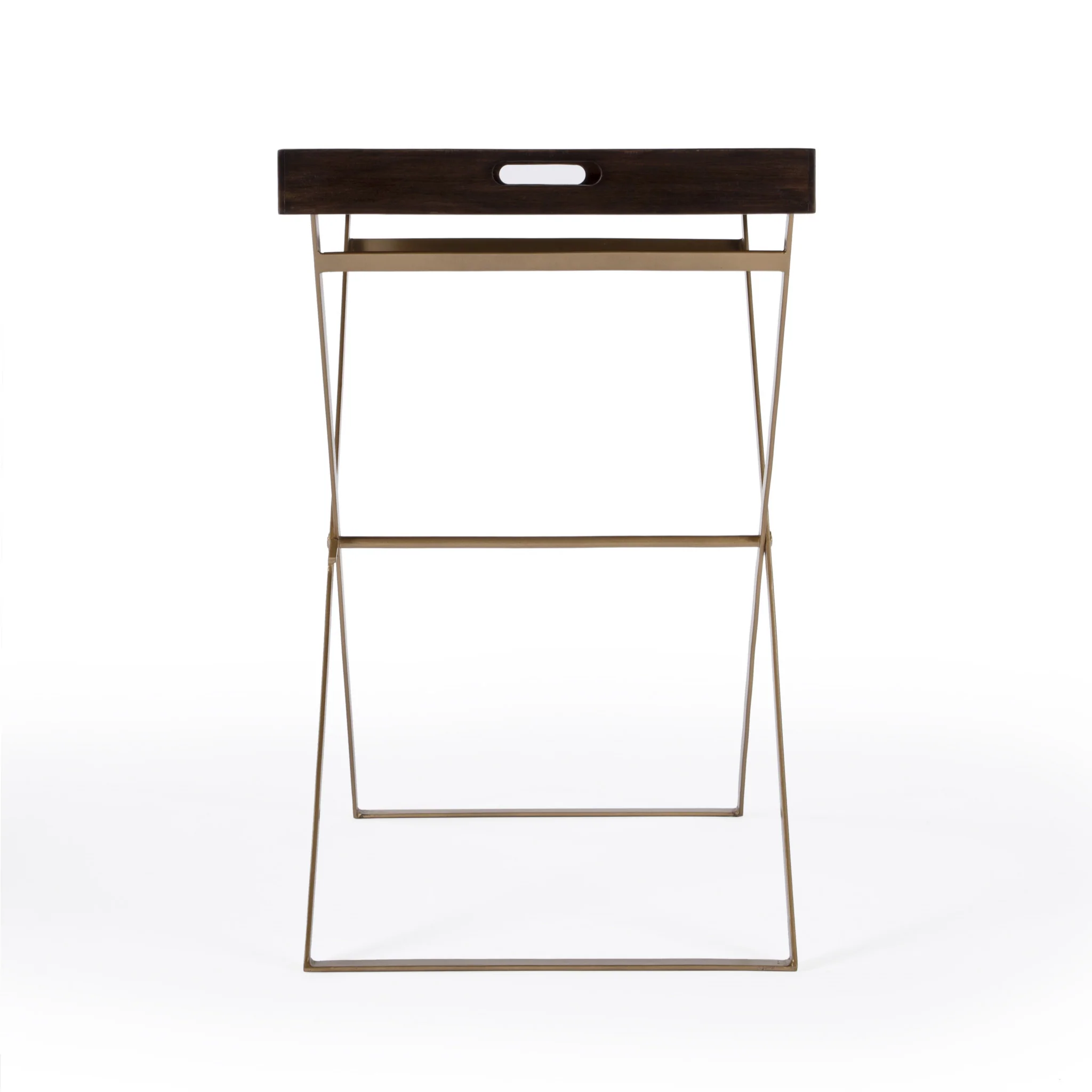 Gold And Walnut Solid Wood Rectangular End Table By Homeroots - Image 4