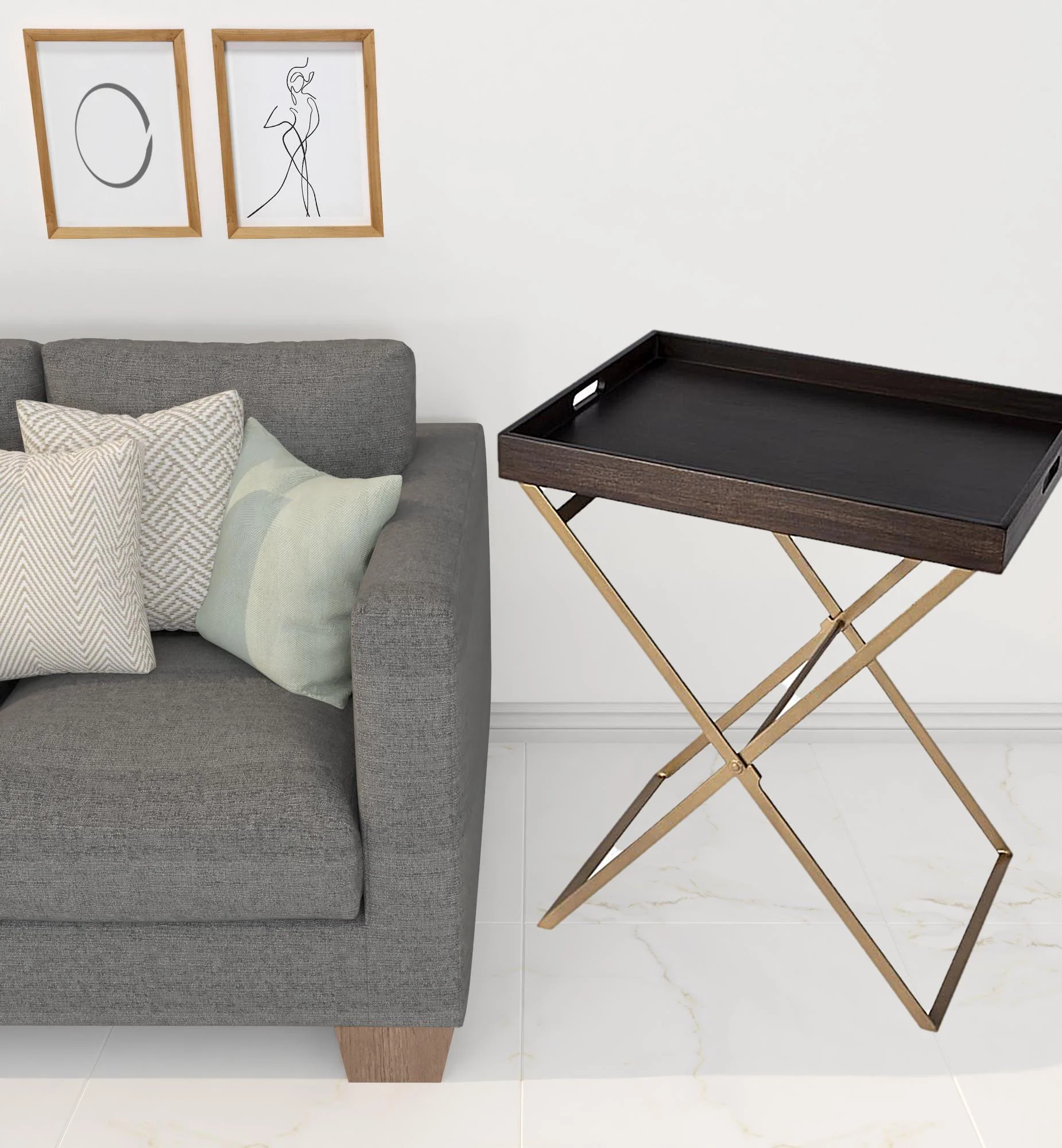 Gold And Walnut Solid Wood Rectangular End Table By Homeroots - Image 7