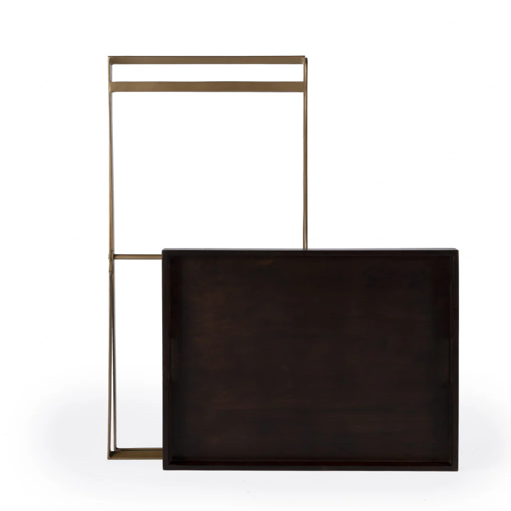 Gold And Walnut Solid Wood Rectangular End Table By Homeroots - Image 8