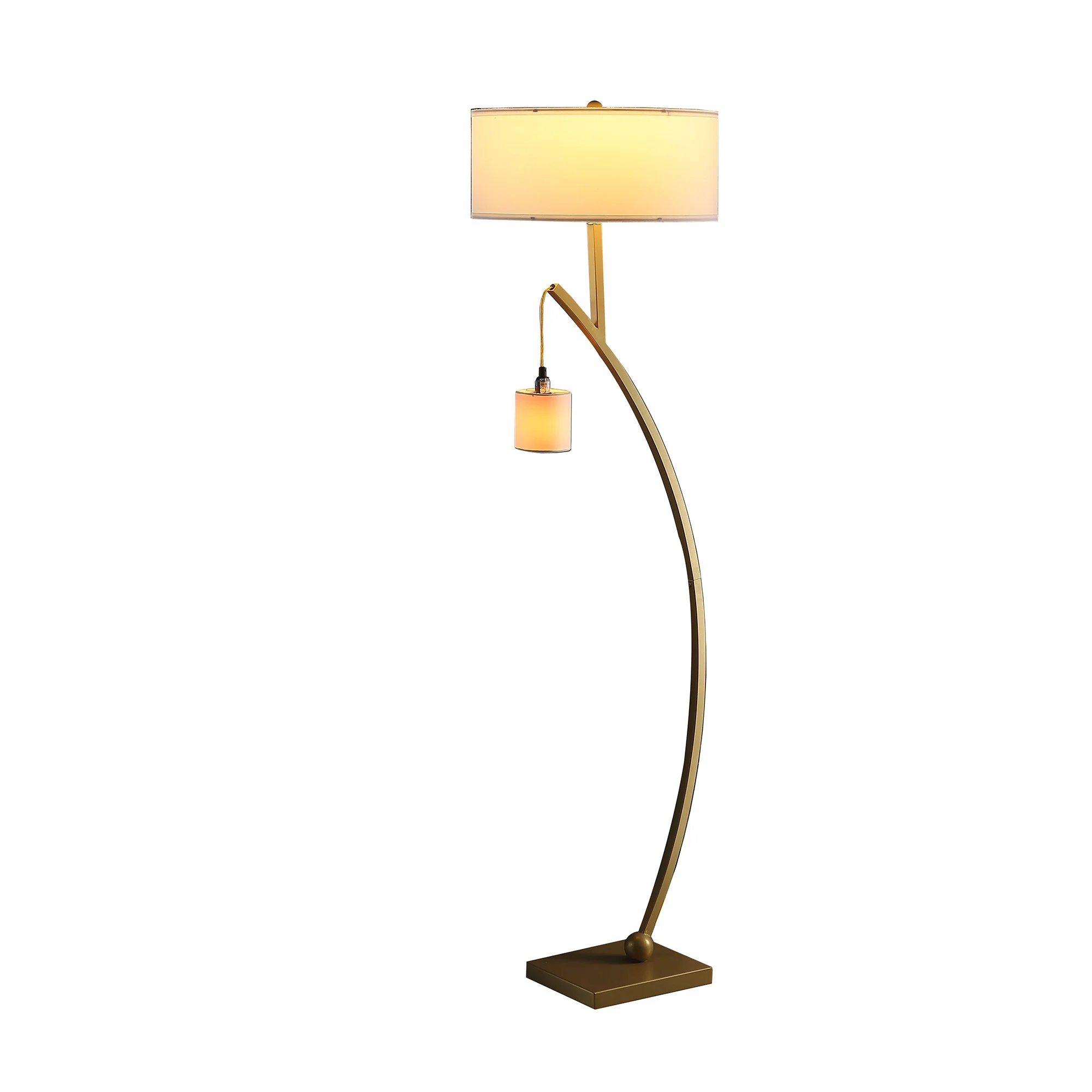 Gold And White Arc Floor Lamp With White Fabric Drum Shade By Homeroots - Image 2