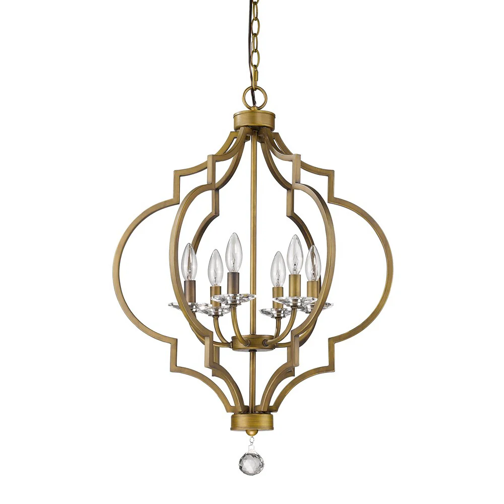 Gold and White Candle Style Six Light Metal Dimmable Chandelier By Homeroots - Image 3