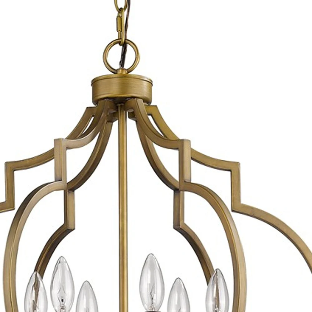 Gold and White Candle Style Six Light Metal Dimmable Chandelier By Homeroots - Image 4
