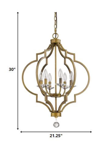 Gold and White Candle Style Six Light Metal Dimmable Chandelier By Homeroots - Image 5