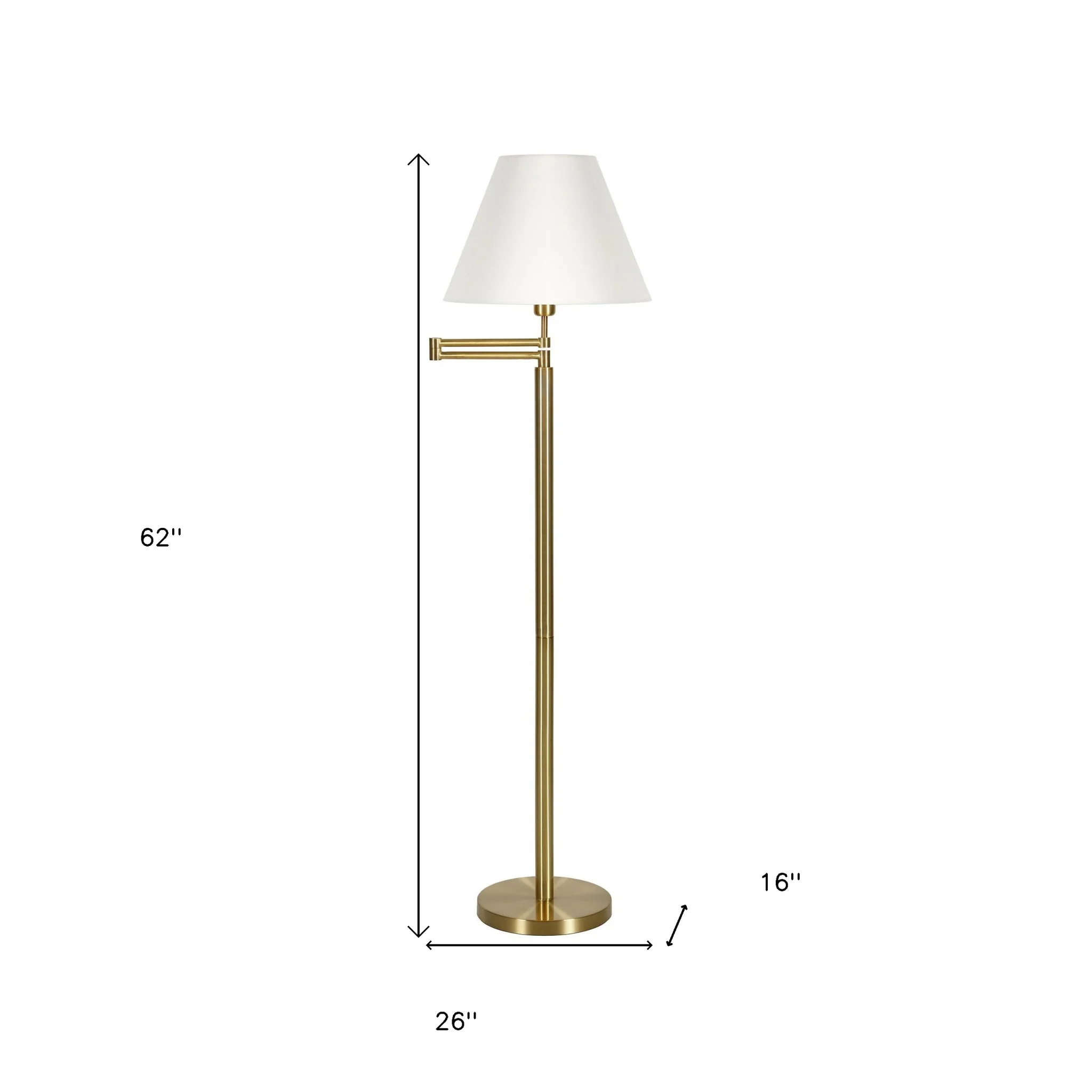 Gold And White Swing Arm Floor Lamp With White Fabric Empire Shade By Homeroots - Image 2