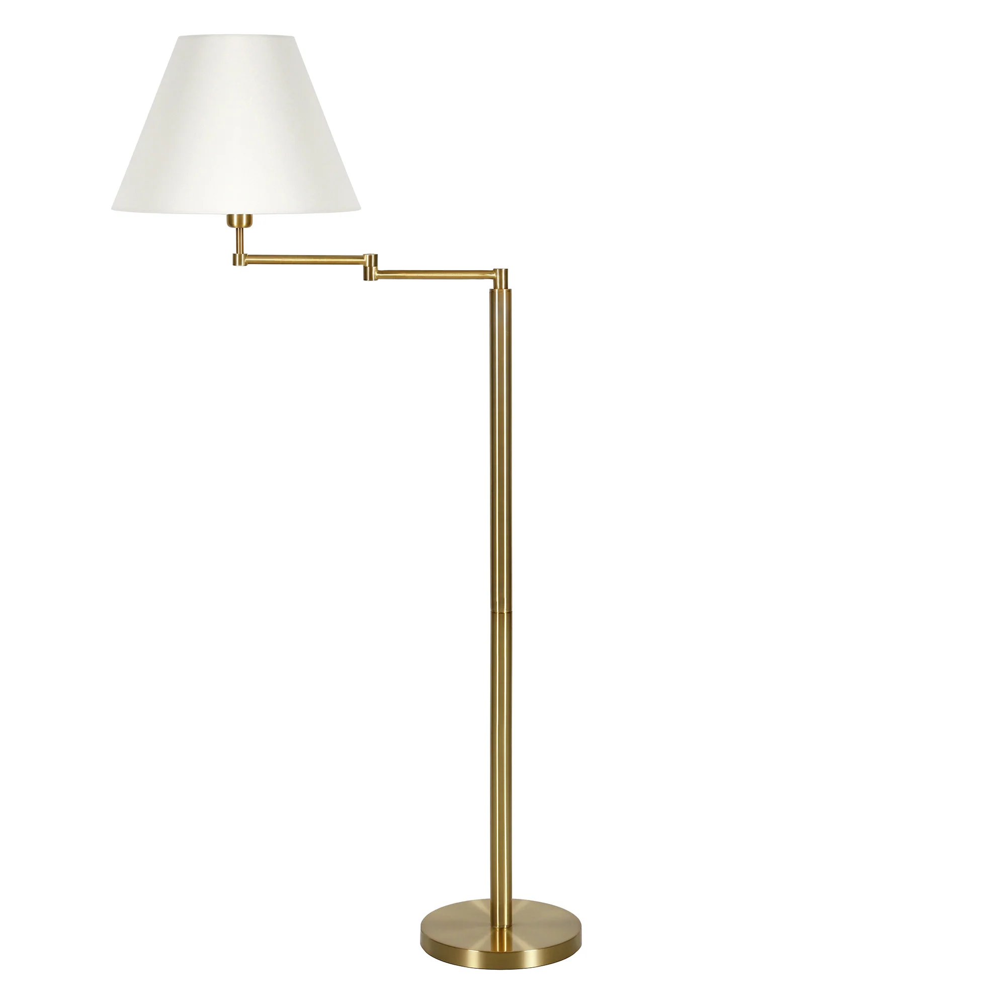 Gold And White Swing Arm Floor Lamp With White Fabric Empire Shade By Homeroots - Image 3