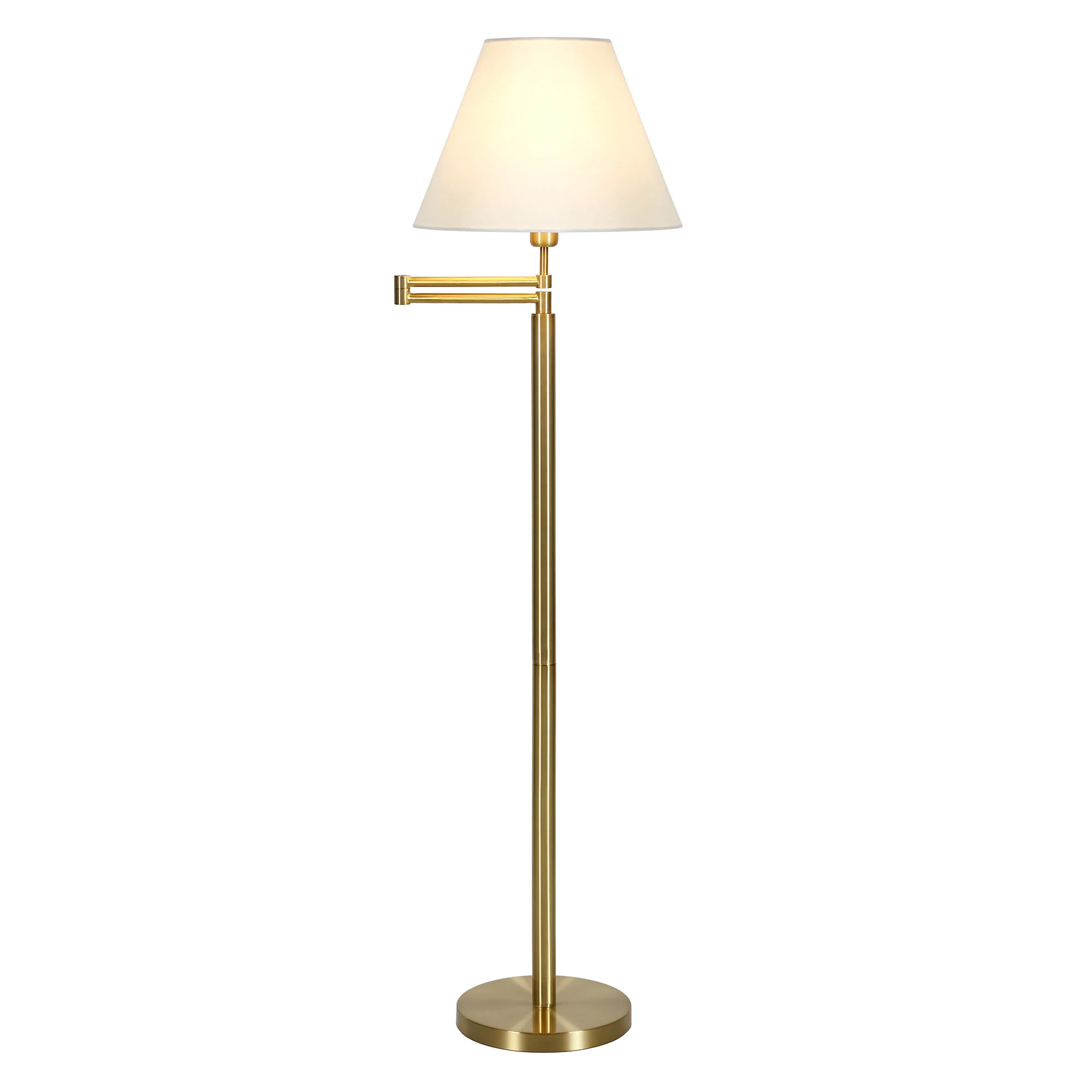 Gold And White Swing Arm Floor Lamp With White Fabric Empire Shade By Homeroots - Image 4