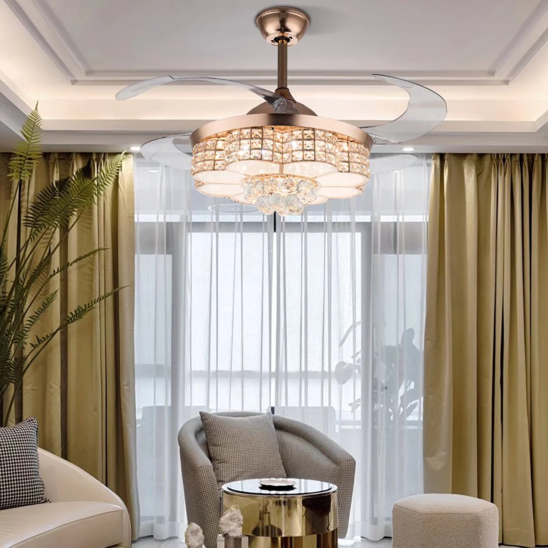 Gold Art Deco Glam Chandelier And Retractable Fan By Homeroots - Image 2