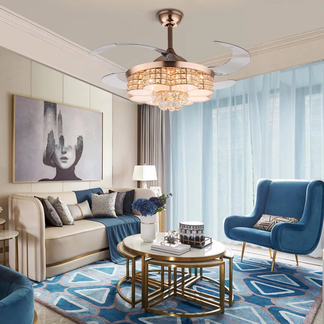 Gold Art Deco Glam Chandelier And Retractable Fan By Homeroots - Image 3