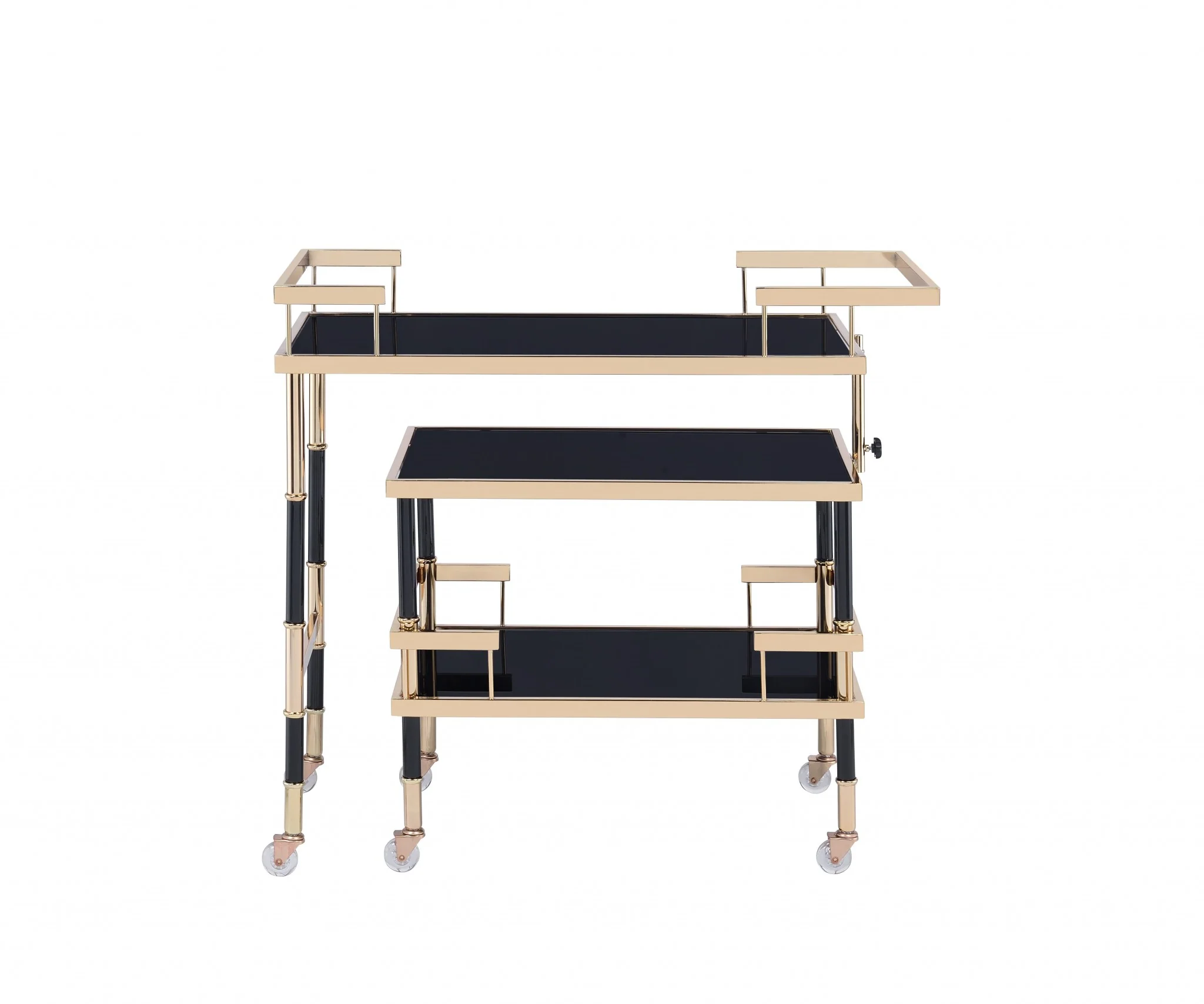 Gold Black Smoky Glass Metal Casters Serving Cart By Homeroots - Image 2