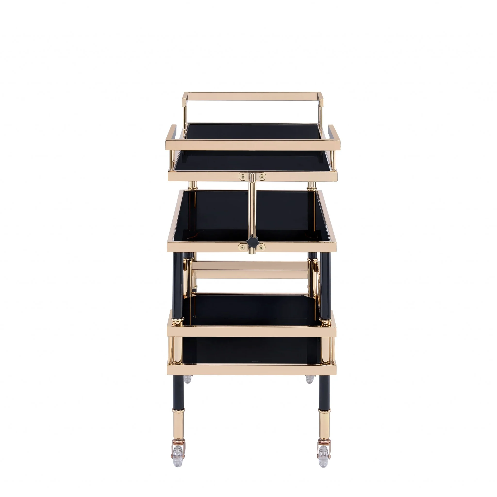 Gold Black Smoky Glass Metal Casters Serving Cart By Homeroots - Image 3