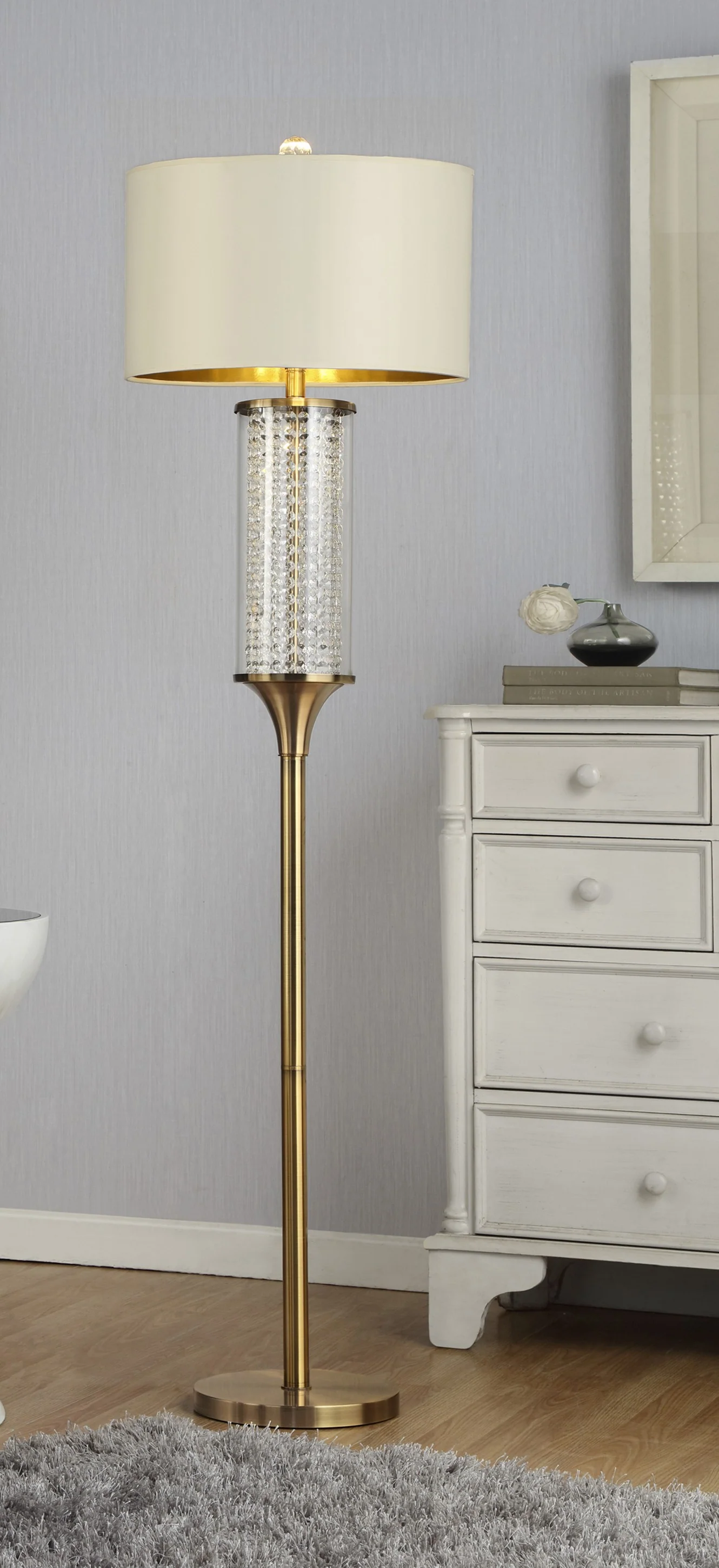 Gold Crystal Floor Lamp By Homeroots - Image 4