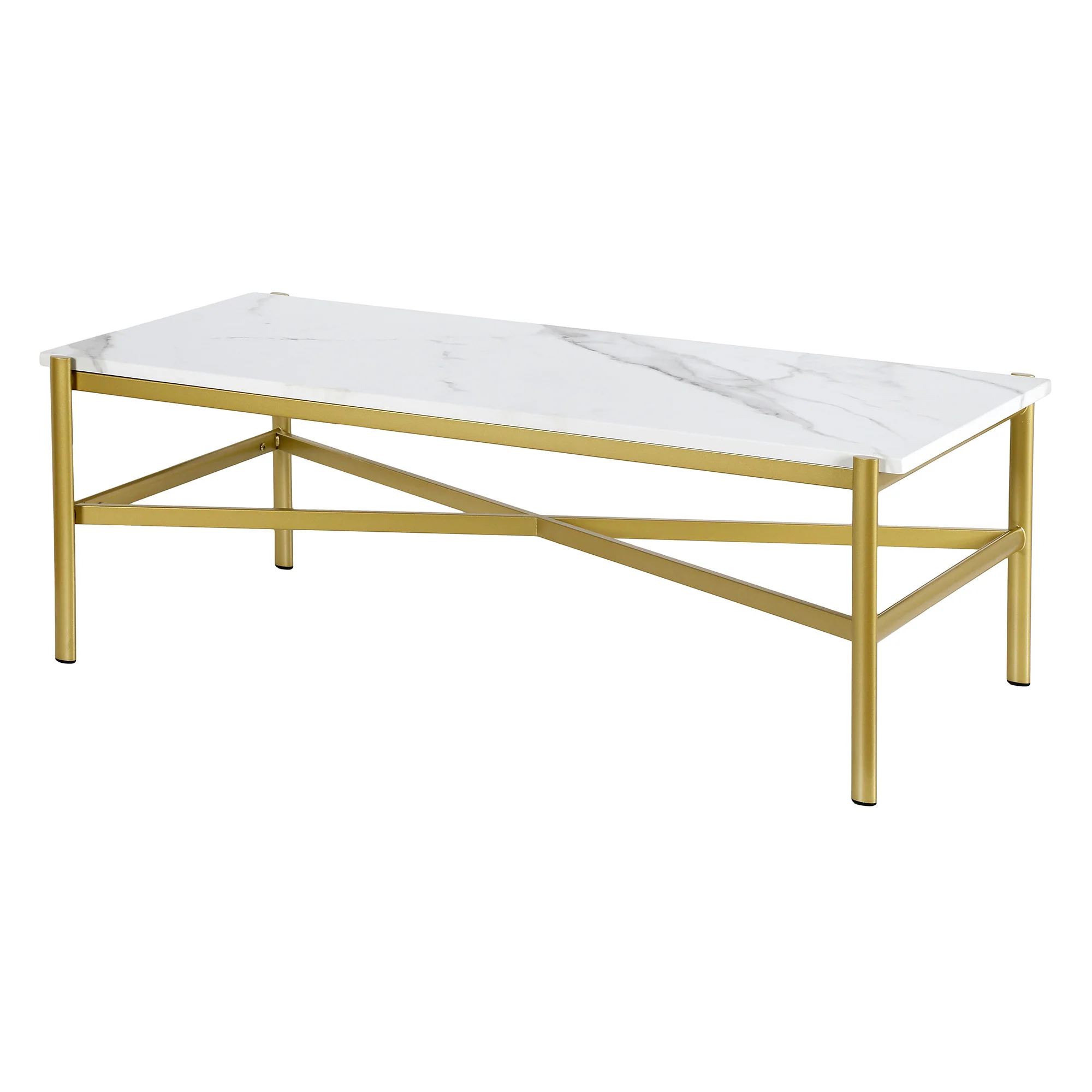 Gold Faux Marble And Steel Coffee Table By Homeroots - Image 3