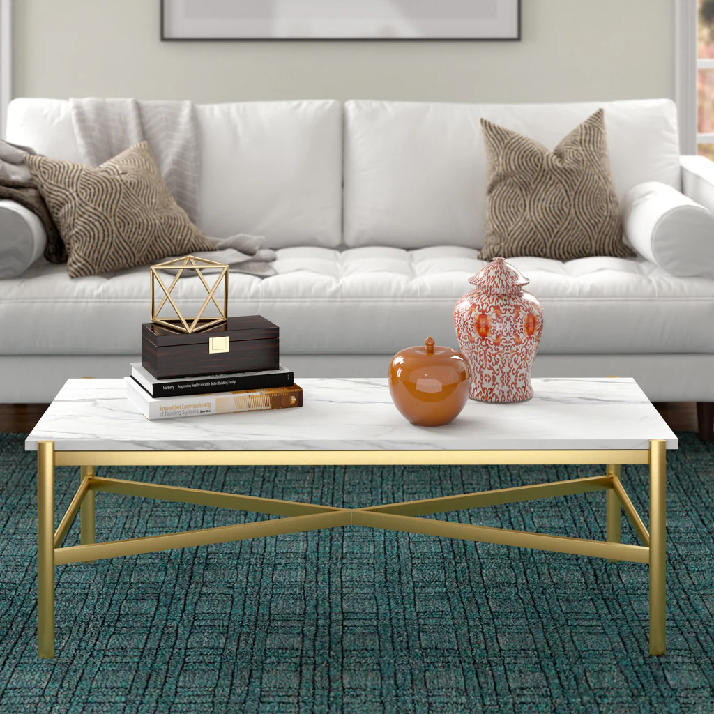 Gold Faux Marble And Steel Coffee Table By Homeroots - Image 4