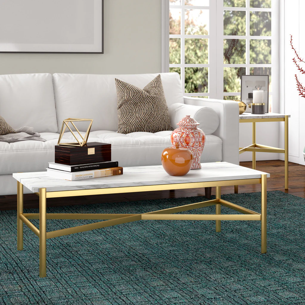 Gold Faux Marble And Steel Coffee Table By Homeroots - Image 5