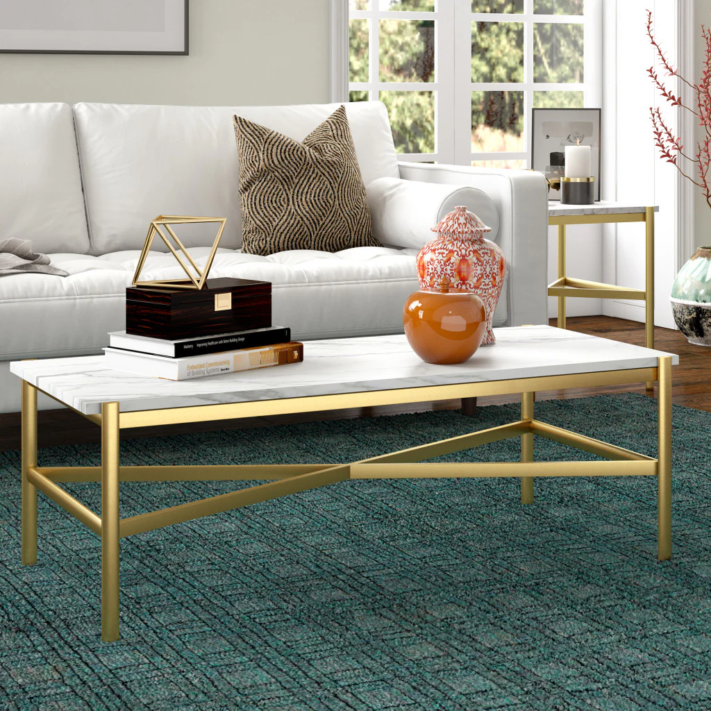Gold Faux Marble And Steel Coffee Table By Homeroots - Image 6