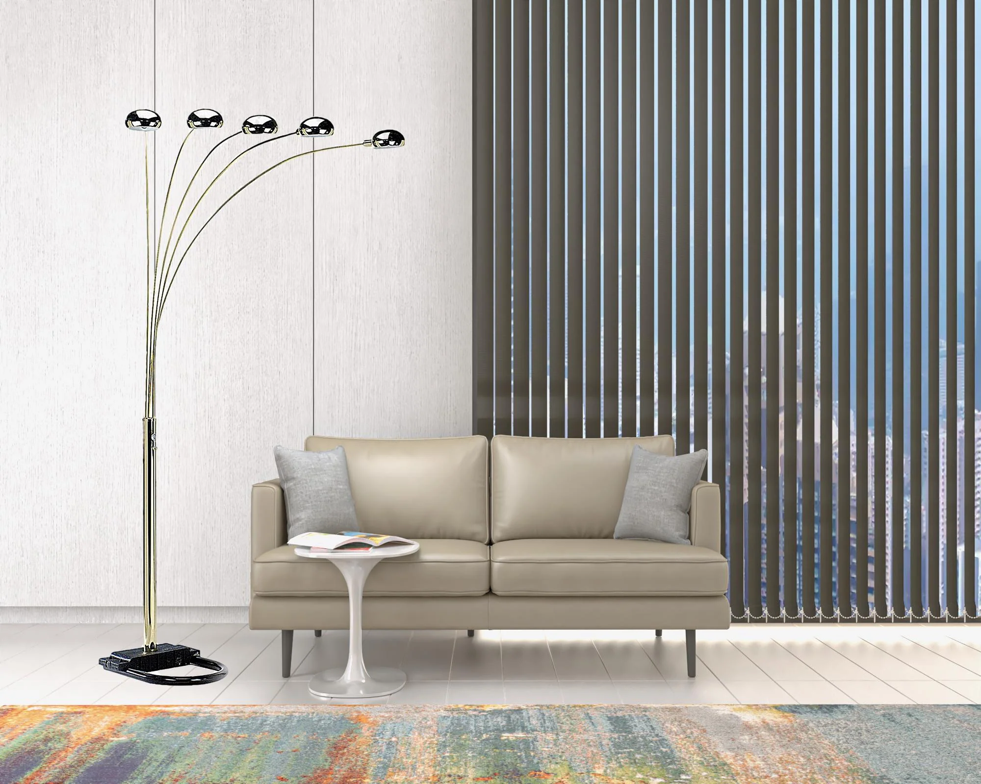 Gold Five Light Arc Floor Lamp With Brass Metal Dome Shade By Homeroots - Image 3