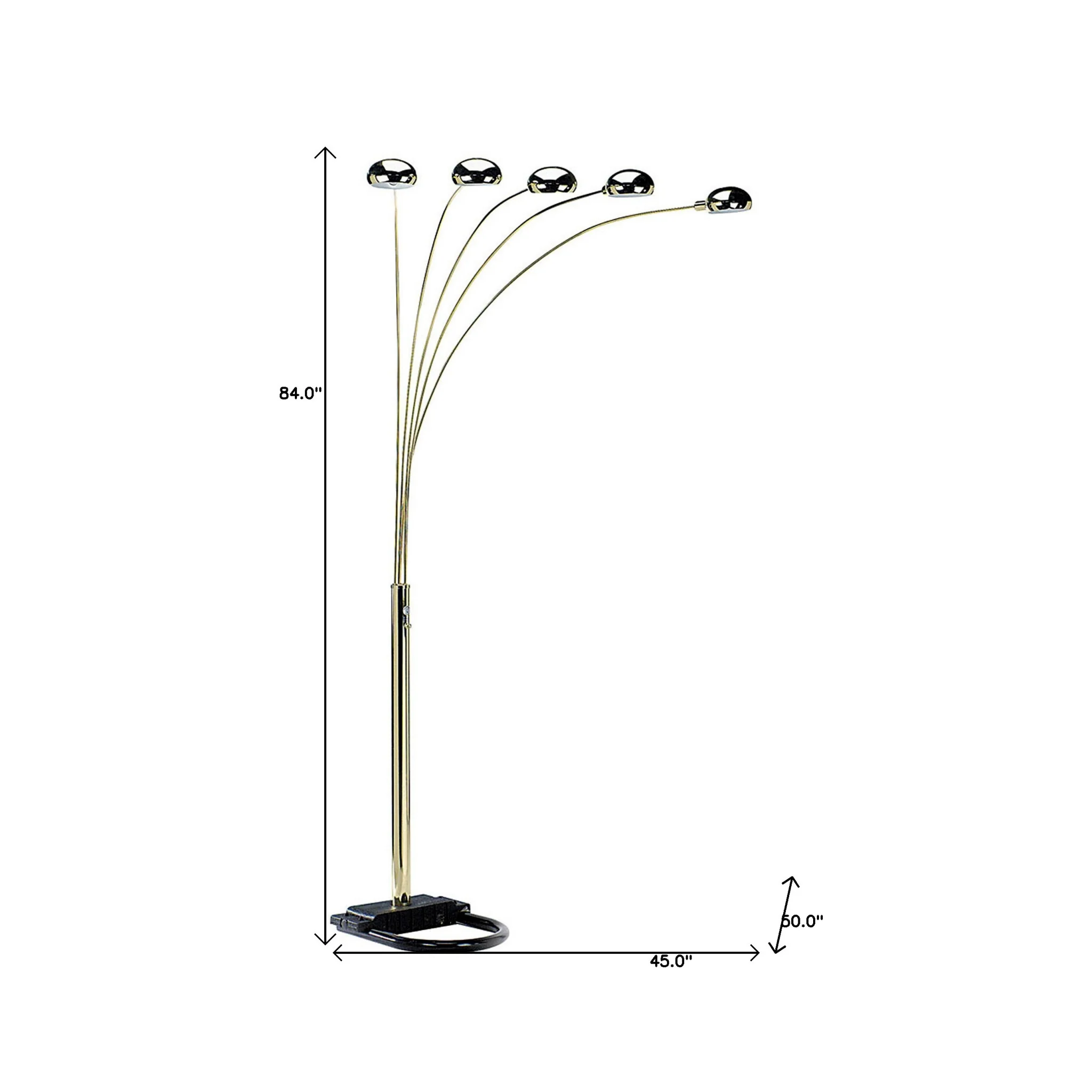 Gold Five Light Arc Floor Lamp With Brass Metal Dome Shade By Homeroots - Image 6