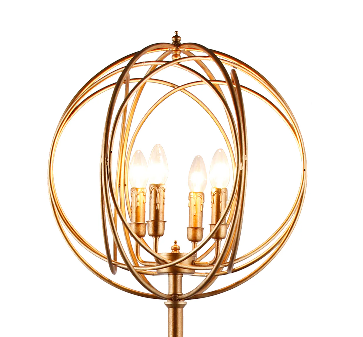 Gold Four Light Floor Lamp With Modern Gold Geometric Globe Shade By Homeroots - Image 3
