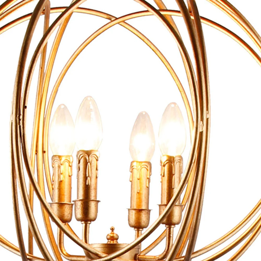 Gold Four Light Floor Lamp With Modern Gold Geometric Globe Shade By Homeroots - Image 4