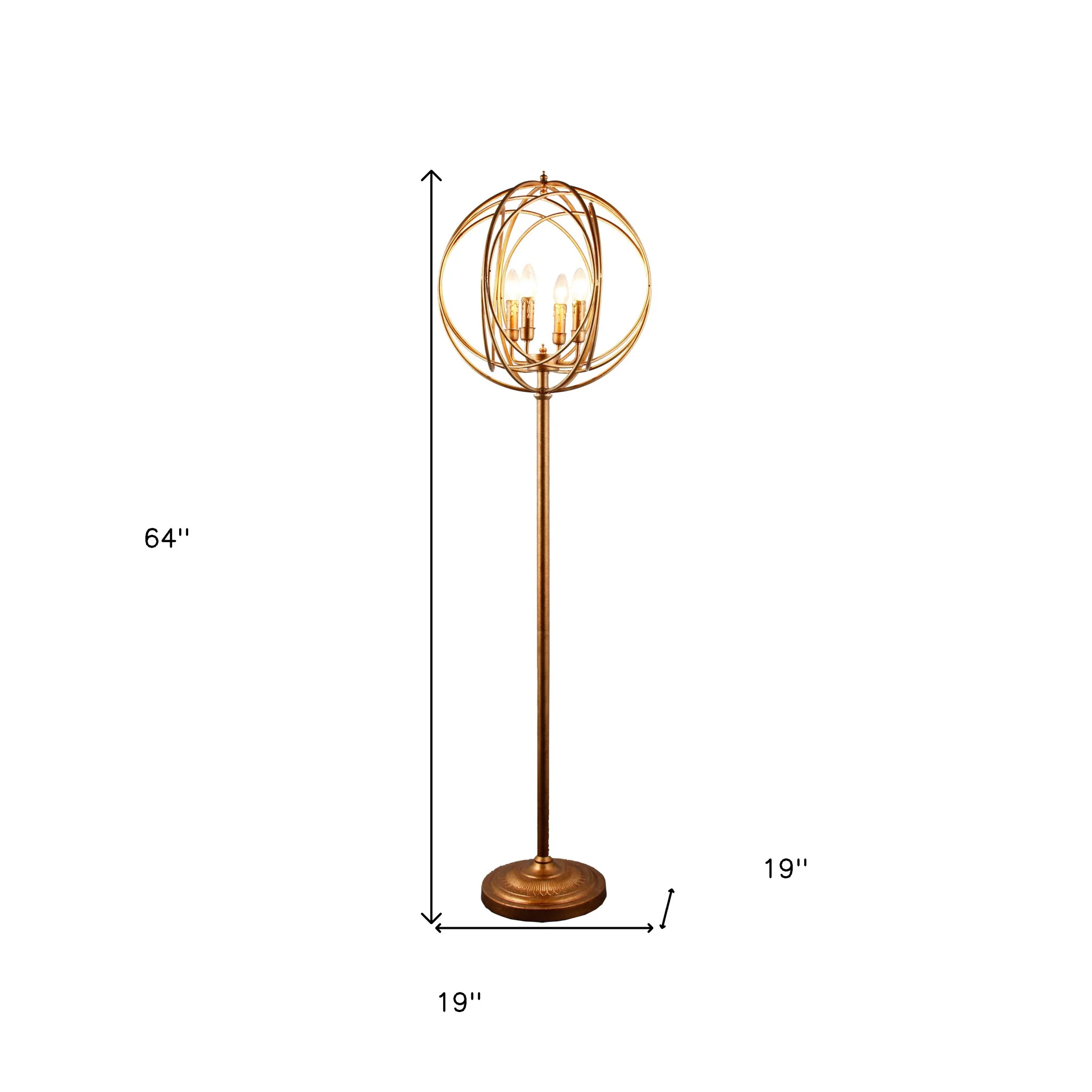 Gold Four Light Floor Lamp With Modern Gold Geometric Globe Shade By Homeroots - Image 5