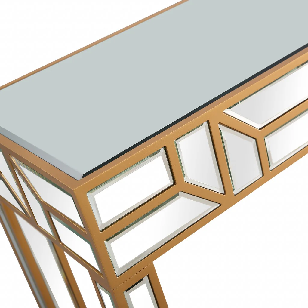 Gold Geometric Console Table By Homeroots - Image 9