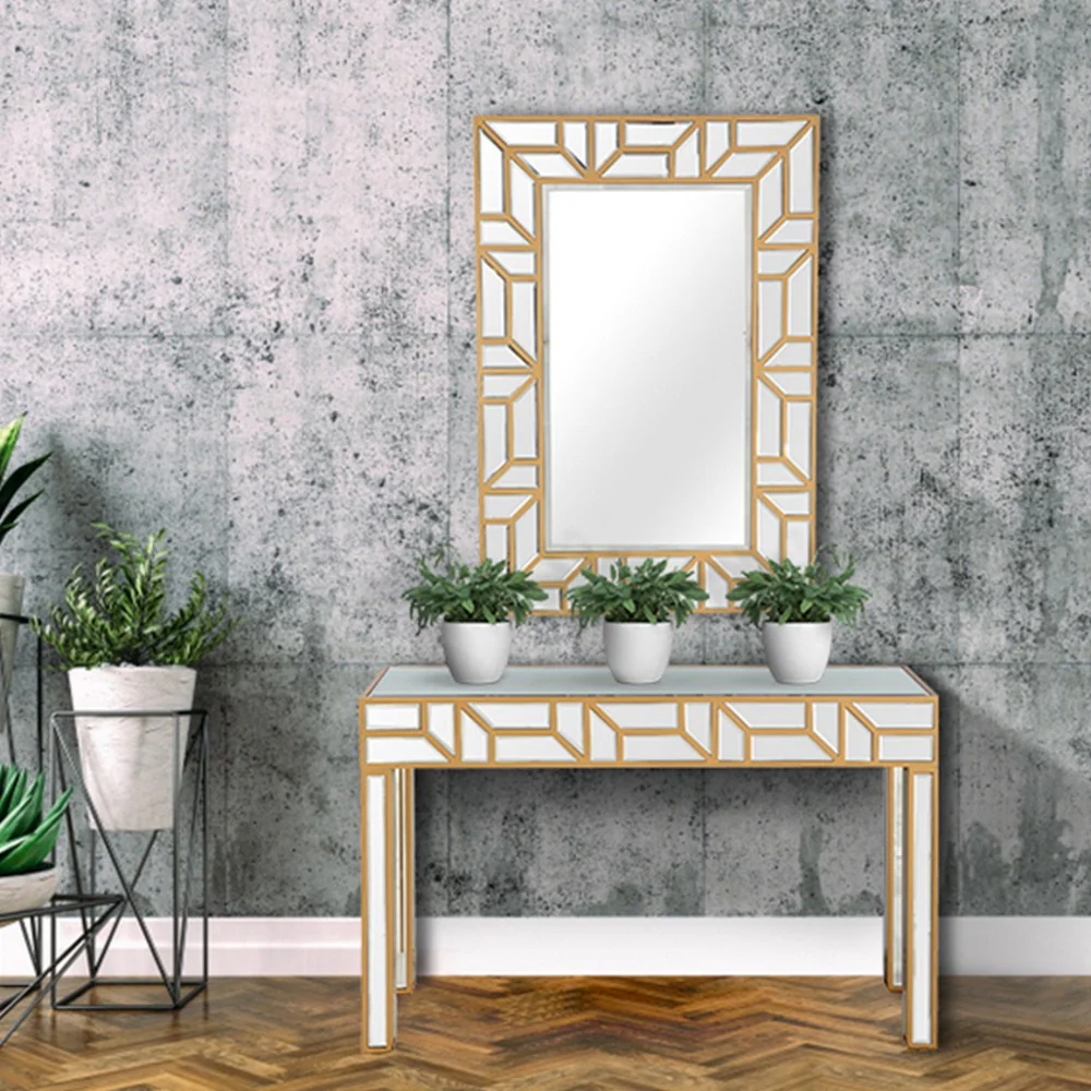 Gold Geometric Mirror and Console Table By Homeroots - Image 3