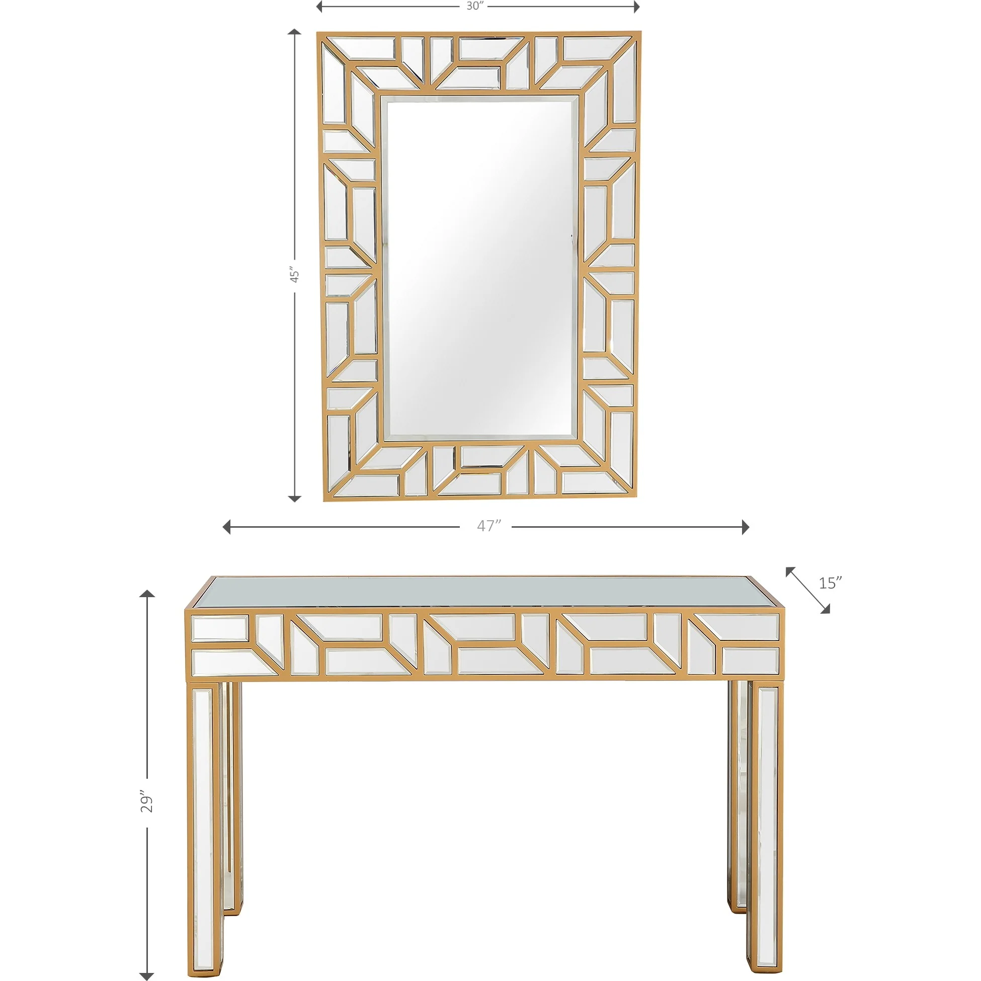 Gold Geometric Mirror and Console Table By Homeroots - Image 4