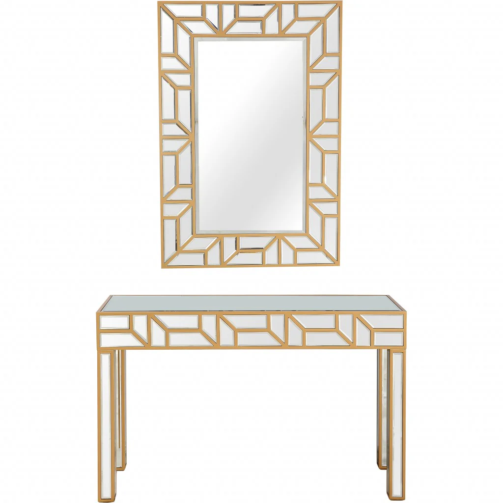 Gold Geometric Mirror and Console Table By Homeroots - Image 5