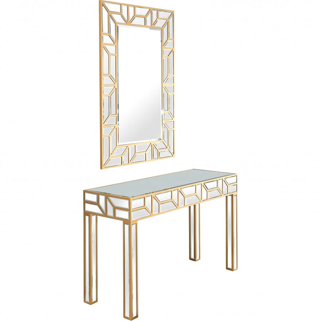Gold Geometric Mirror and Console Table By Homeroots - Image 6