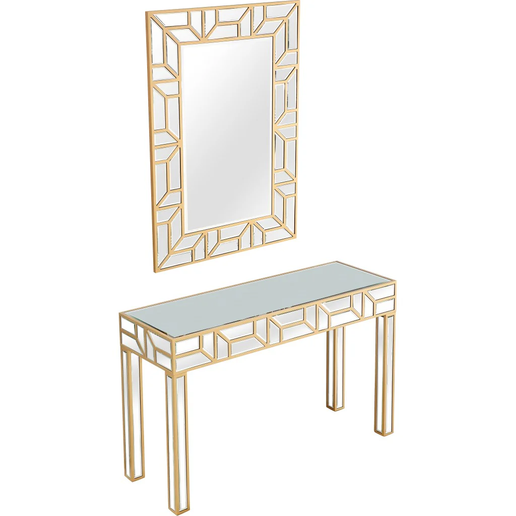 Gold Geometric Mirror and Console Table By Homeroots - Image 7