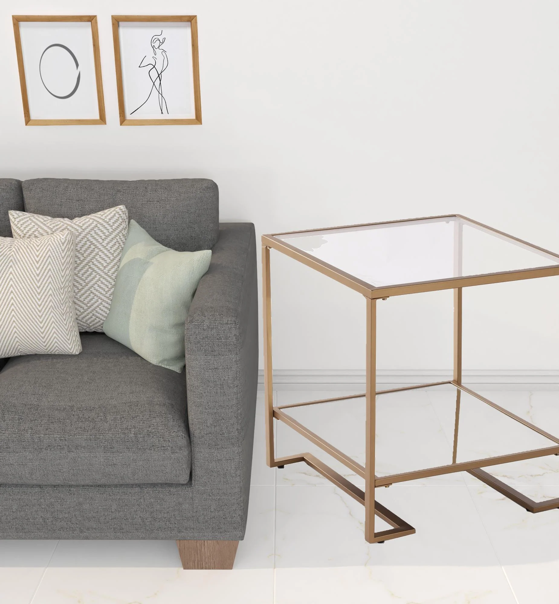 Gold Glass And Iron Square Mirrored End Table With Shelf By Homeroots - Image 4