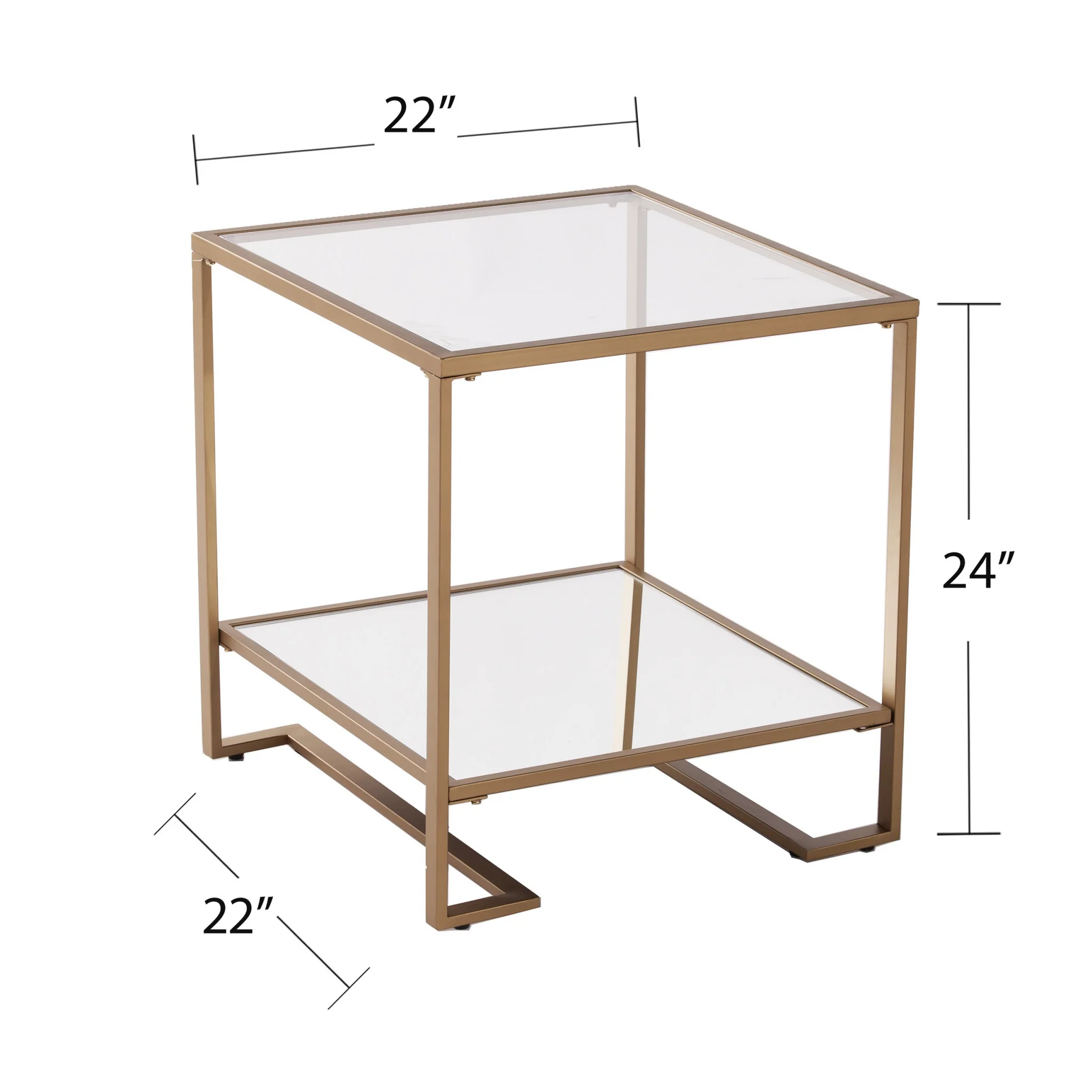 Gold Glass And Iron Square Mirrored End Table With Shelf By Homeroots - Image 6
