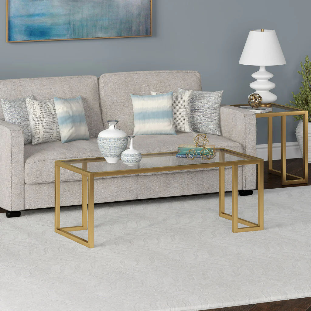 Gold Glass And Steel Coffee Table By Homeroots - Image 5