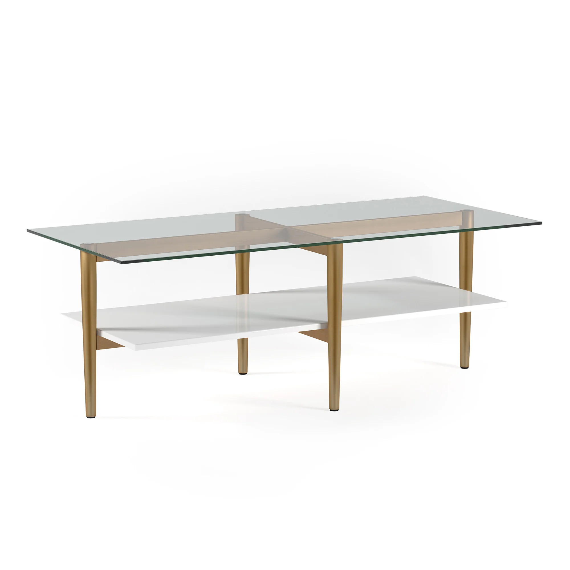 Gold Glass And Steel Coffee Table With Shelf By Homeroots - Image 2