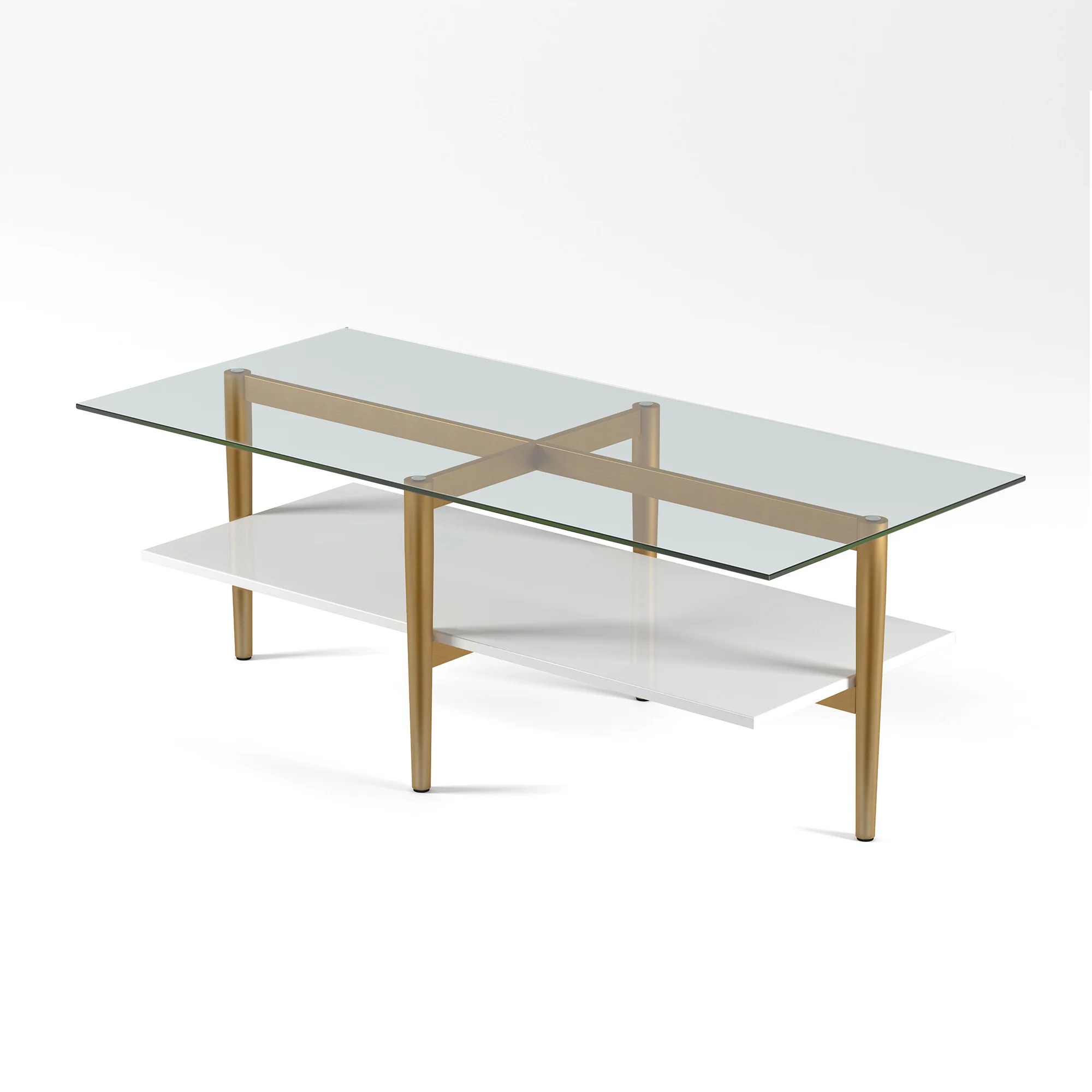Gold Glass And Steel Coffee Table With Shelf By Homeroots - Image 3