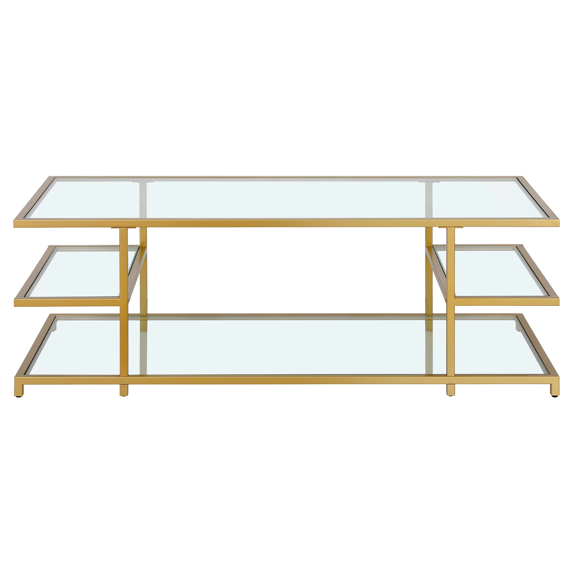 Gold Glass And Steel Coffee Table With Three Shelves By Homeroots - Image 2