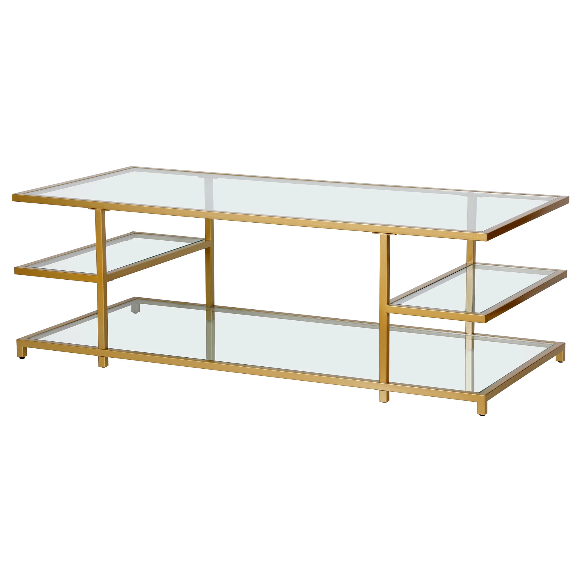 Gold Glass And Steel Coffee Table With Three Shelves By Homeroots - Image 3