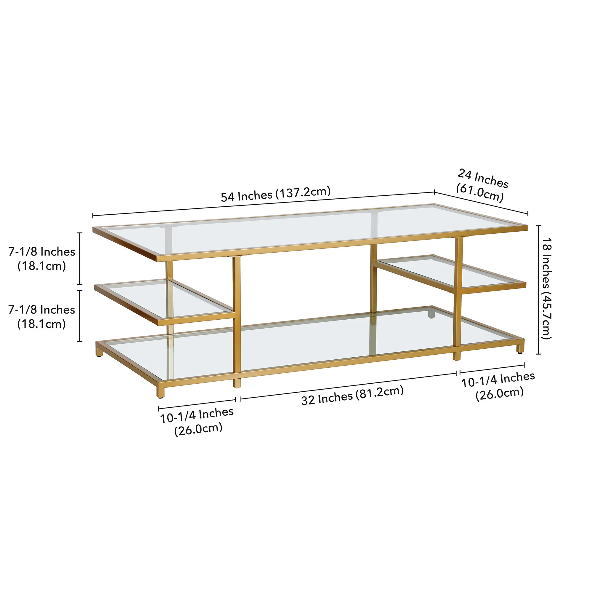 Gold Glass And Steel Coffee Table With Three Shelves By Homeroots - Image 8