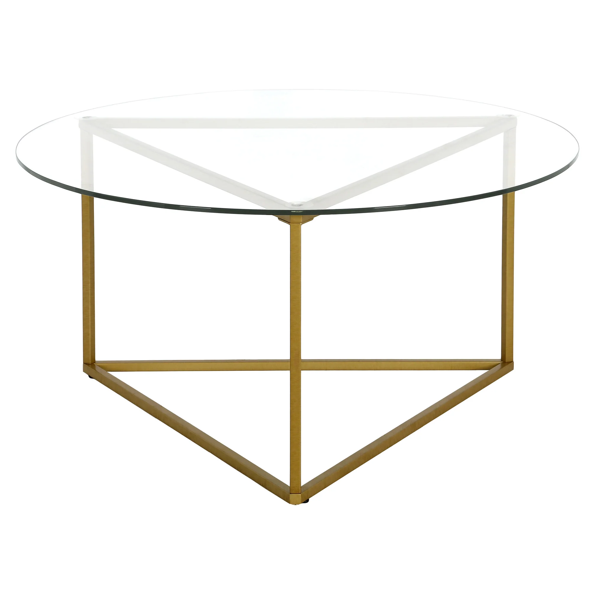 Gold Glass And Steel Round Coffee Table By Homeroots - Image 2