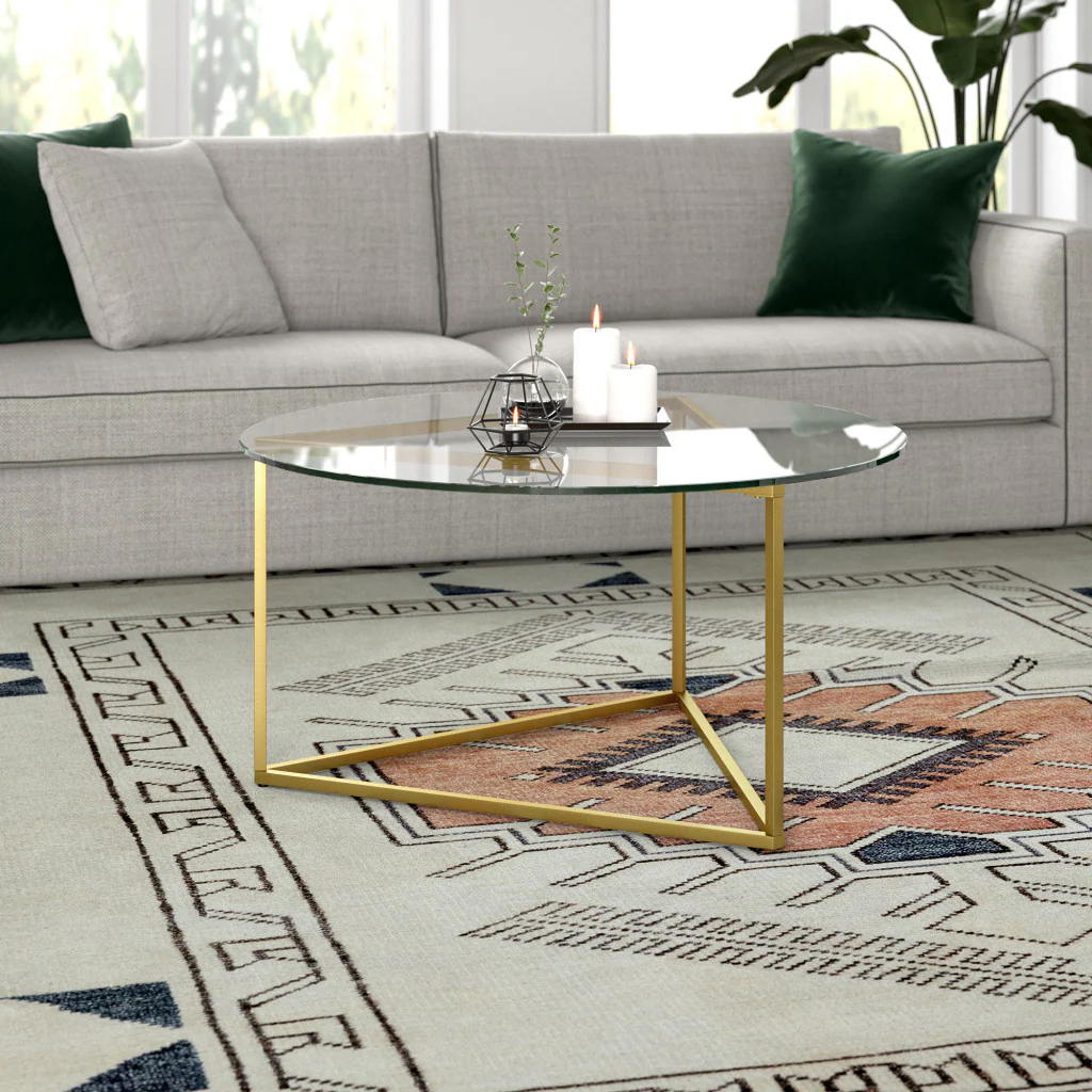 Gold Glass And Steel Round Coffee Table By Homeroots - Image 5