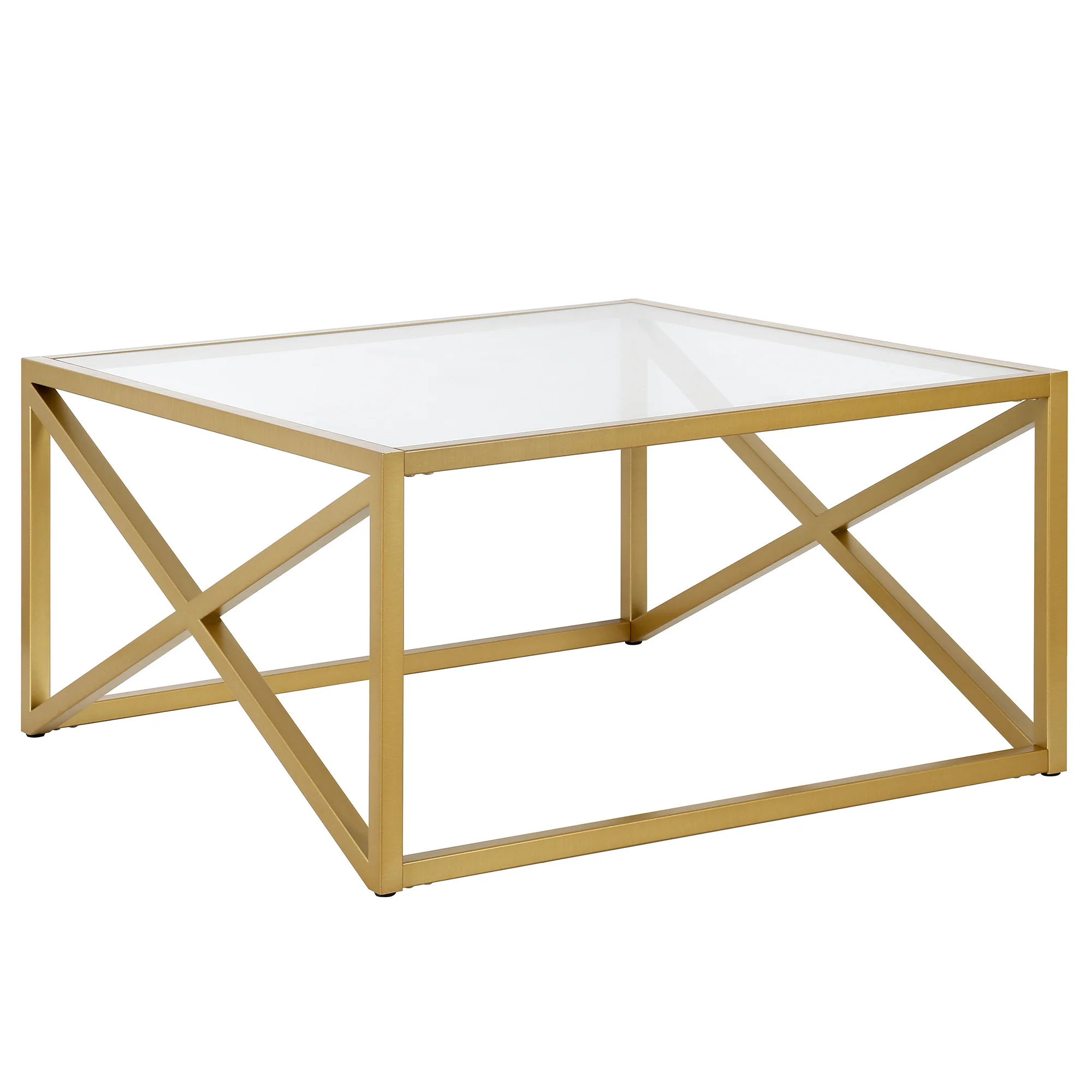 Gold Glass And Steel Square Coffee Table By Homeroots - Image 2