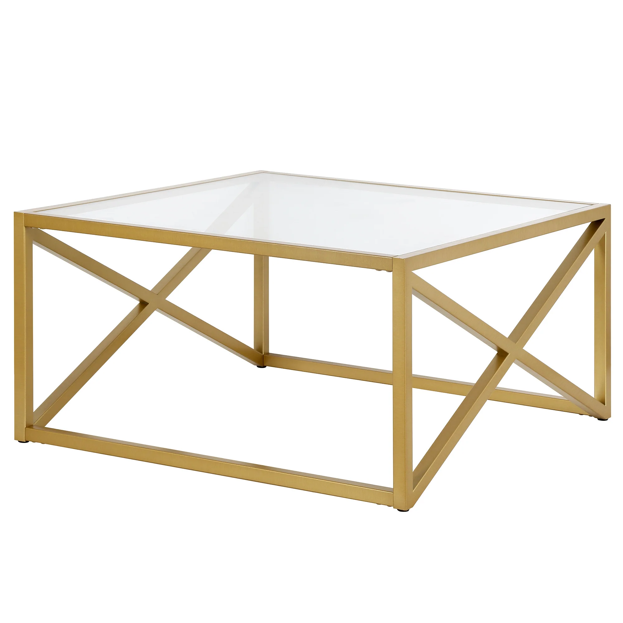 Gold Glass And Steel Square Coffee Table By Homeroots - Image 4