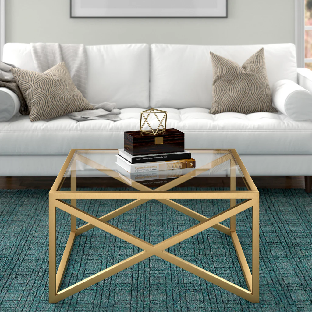 Gold Glass And Steel Square Coffee Table By Homeroots - Image 5