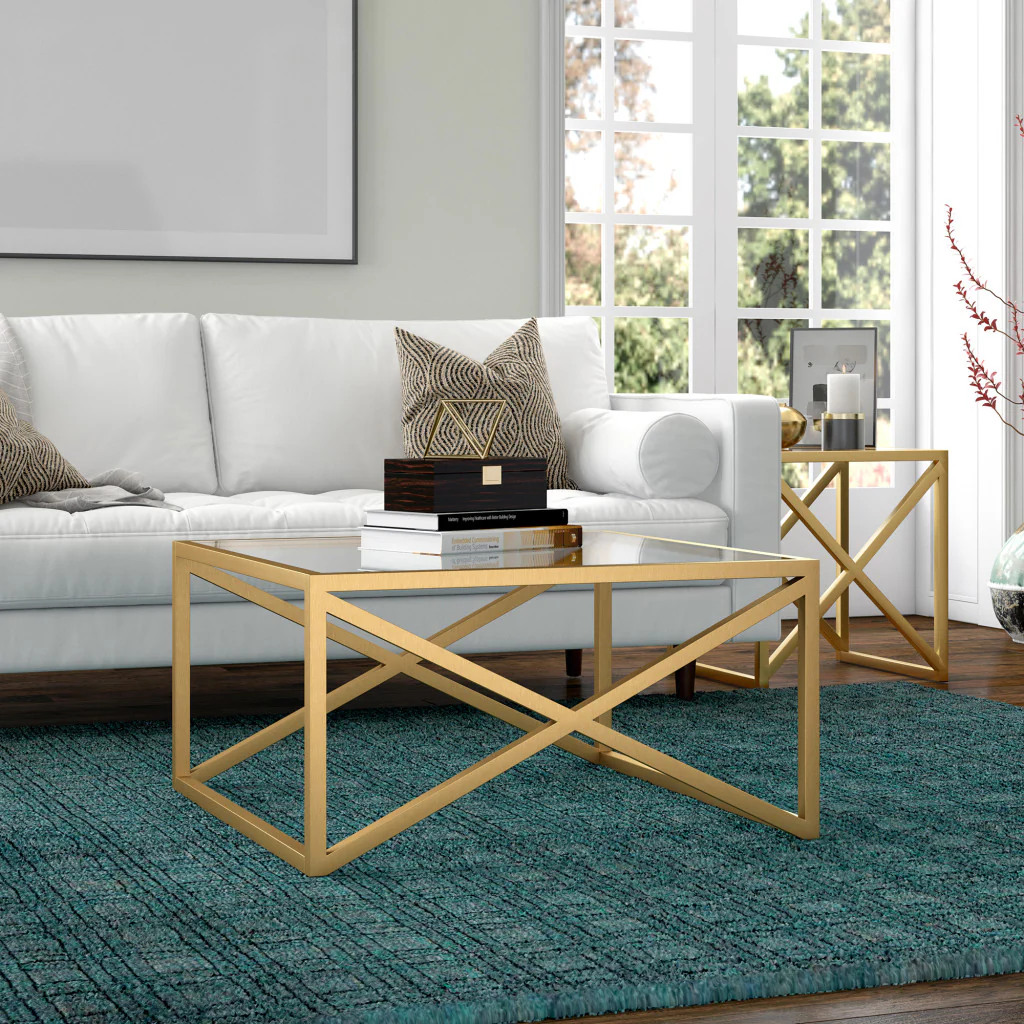 Gold Glass And Steel Square Coffee Table By Homeroots - Image 6