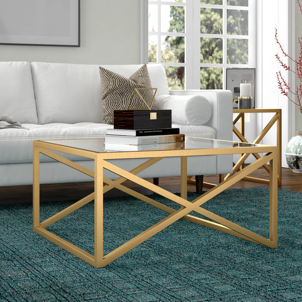 Gold Glass And Steel Square Coffee Table By Homeroots - Image 7
