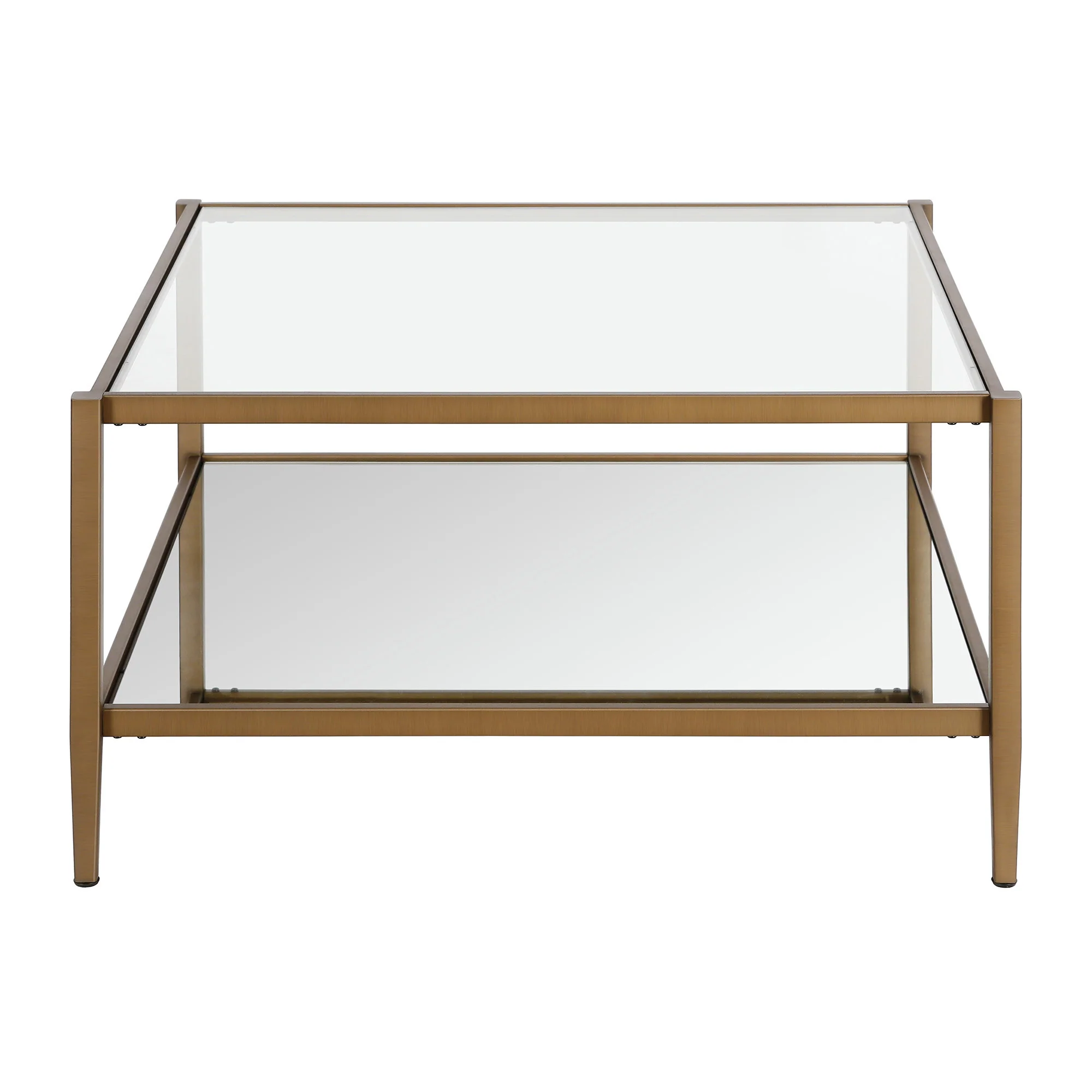 Gold Glass And Steel Square Coffee Table With Shelf By Homeroots - Image 3