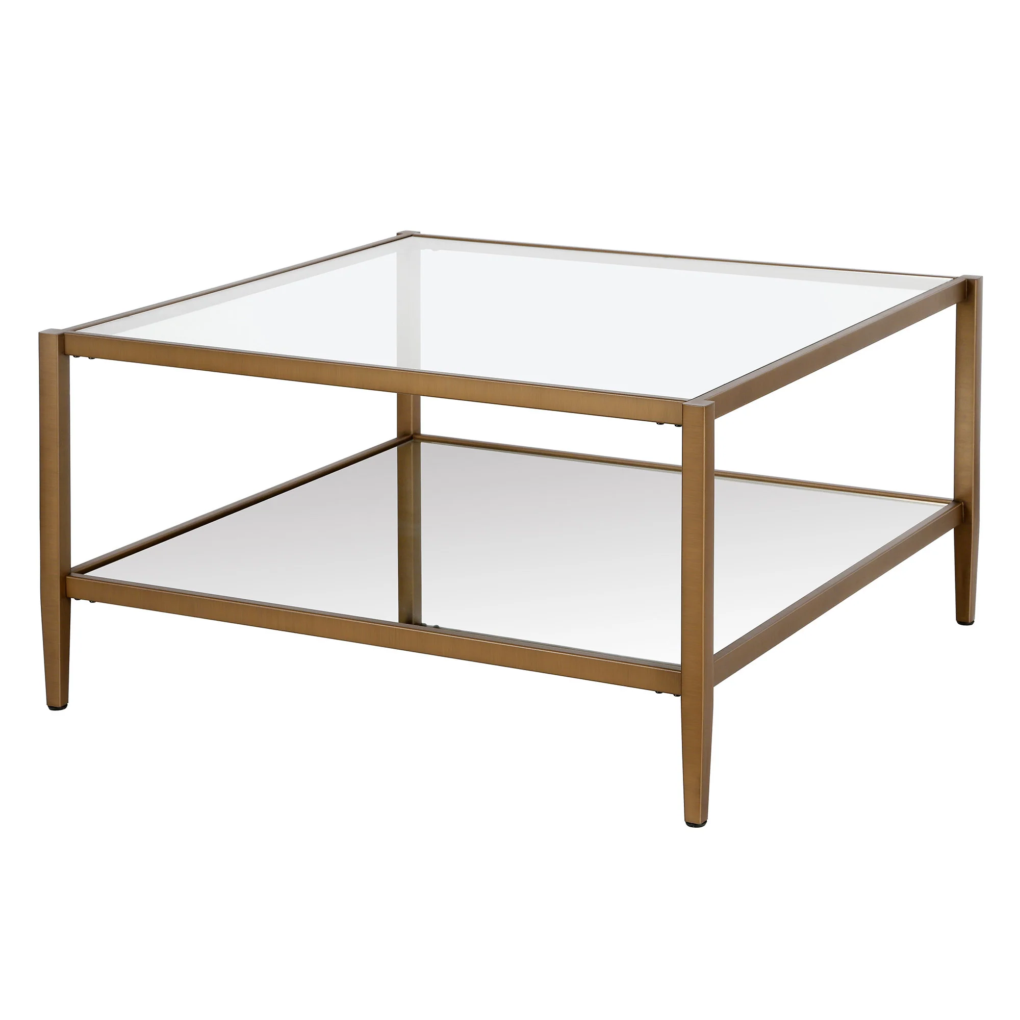 Gold Glass And Steel Square Coffee Table With Shelf By Homeroots - Image 4